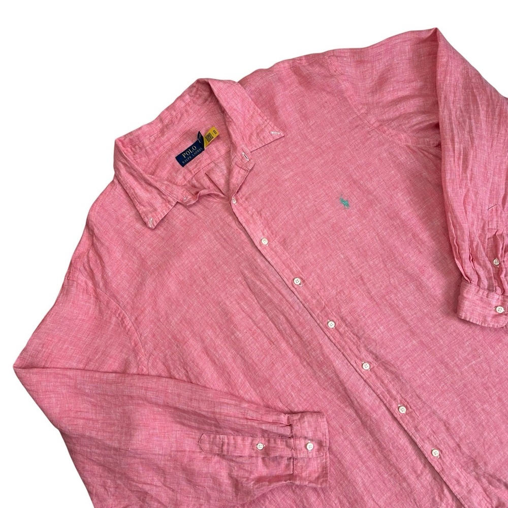 Polo Ralph Lauren Linen Long Sleeve Button Down Shirt Big & Tall Men 3XB Pink - Picture 2 of 11